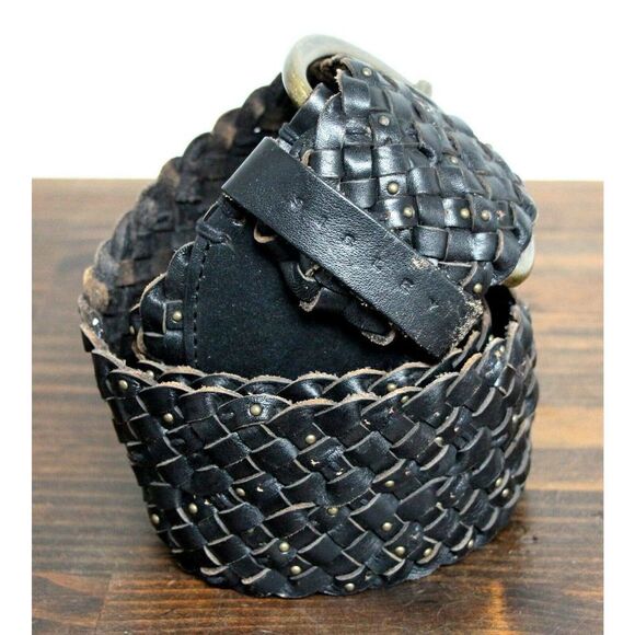 Sisley STUDDED BRAIDED BROWN GENUINE LEATHER 2.75"Wd CORSET WOMEN'S BELT M/L (F1 - Picture 5 of 9